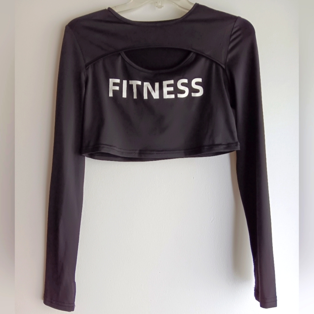 3 For $13💛SHEIN Black Long Sleeve Fitness Crop Top NWOT